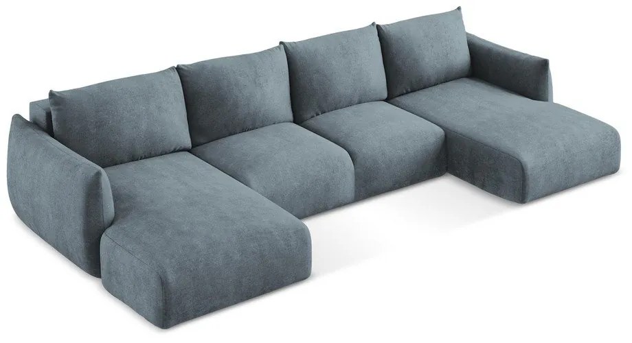 Kék zsenília kinyitható sarokkanapé (U alakú) Leila – Makamii