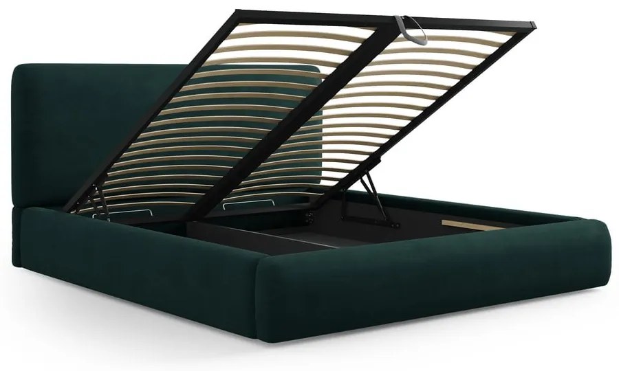 Sötétzöld kárpitozott ágyneműtartós franciaágy ágyráccsal 160x200 cm Colonel – Cosmopolitan Design