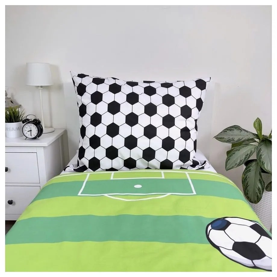 Zöld egyszemélyes pamut gyerek ágyneműhuzat 140x200 cm Football – Jerry Fabrics