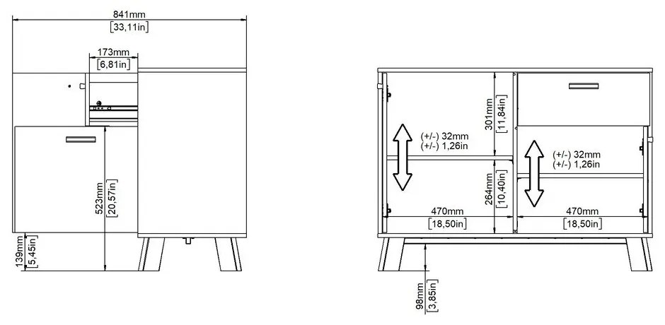 Fehér-natúr színű komód tölgyfa dekorral 99x73x39 cm Ikast – Tvilum