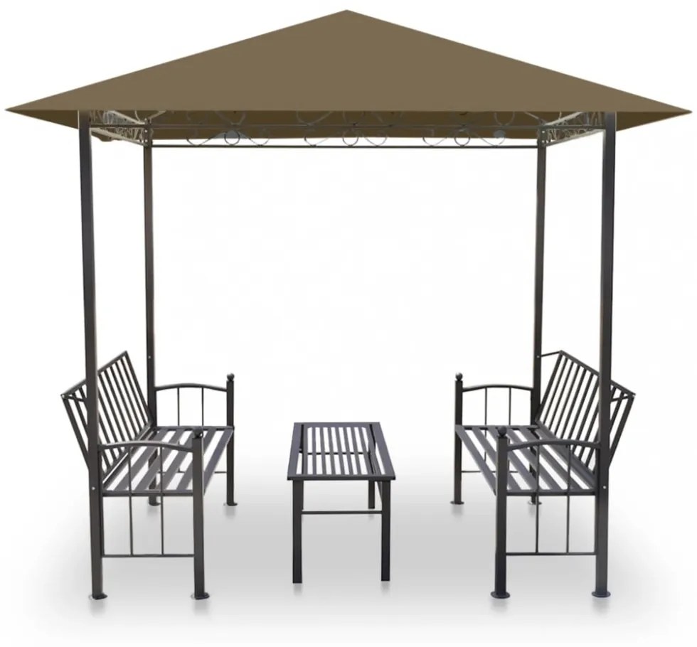 tópszínű kerti pavilon asztallal, padokkal 2,5x1,5x2,4 m