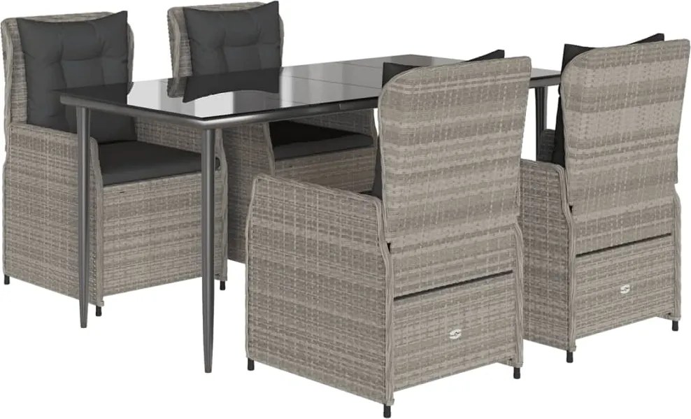 vidaXL 5részes világosszürke polyrattan kerti étkezőgarnitúra párnával