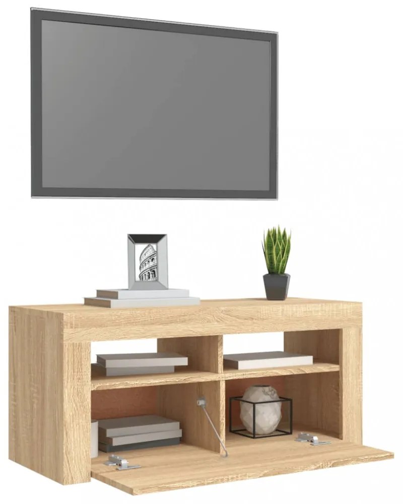 sonoma tölgy színű TV-szekrény LED-világítással 90 x 35 x 40 cm