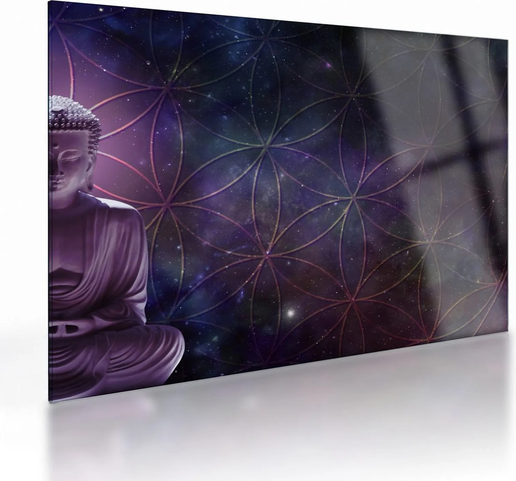 Kép - Buddha az élet virágaival (üvegen) (70x50 cm)