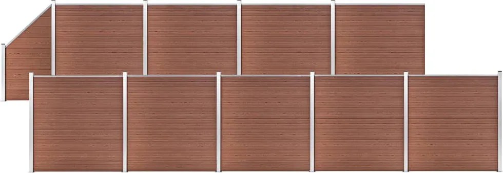vidaXL 9 négyszögletes és 1 ferde barna WPC kerítéselem 1657 x 186 cm