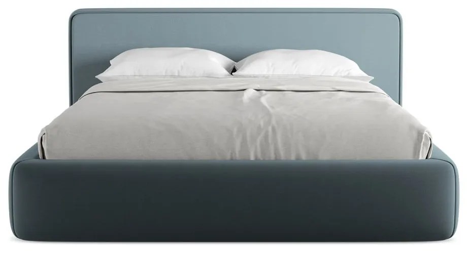Kék kárpitozott ágyneműtartós franciaágy ágyráccsal 160x200 cm Kiana – Makamii