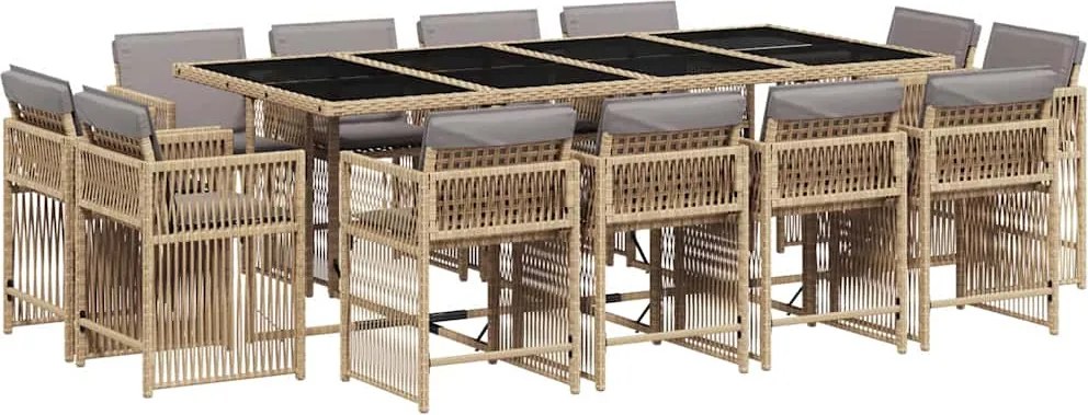 vidaXL 13részes vegyes bézs polyrattan kerti étkezőgarnitúra párnákkal
