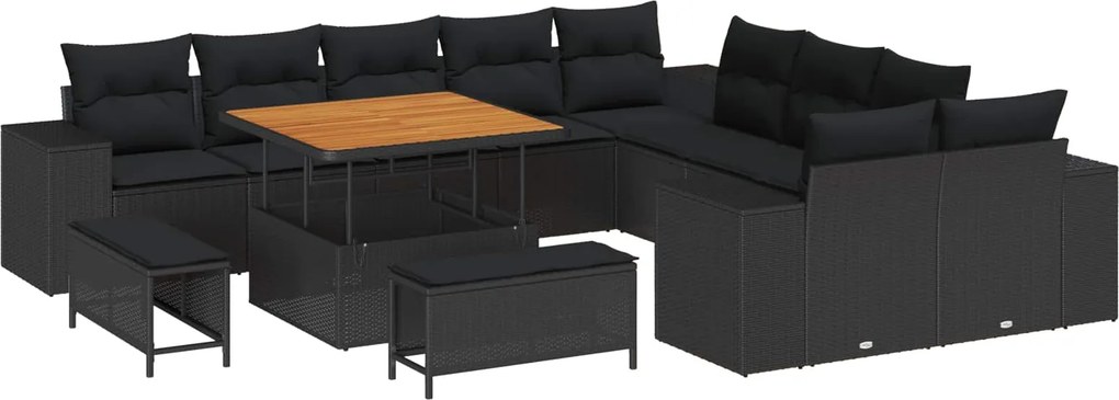 vidaXL Kerti Kanapé Szett párnával 13 pcs Fekete polirattan