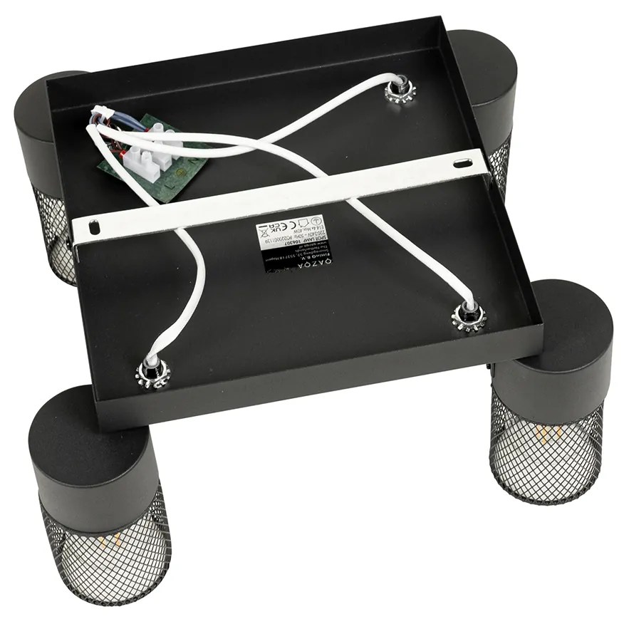 Ipari mennyezeti spotlámpa fekete 4-lámpás állítható - Jim