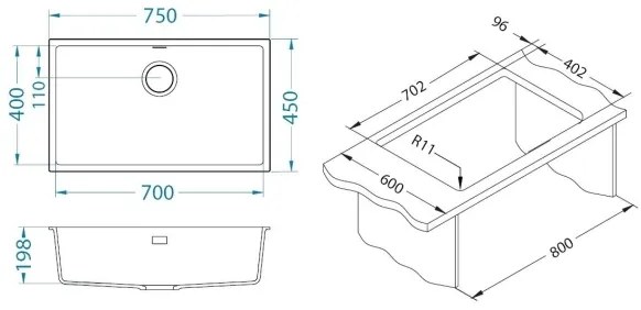 ALVEUS 1150058 - OMNI 75x45 cm gránit konyhai mosogató, fehér