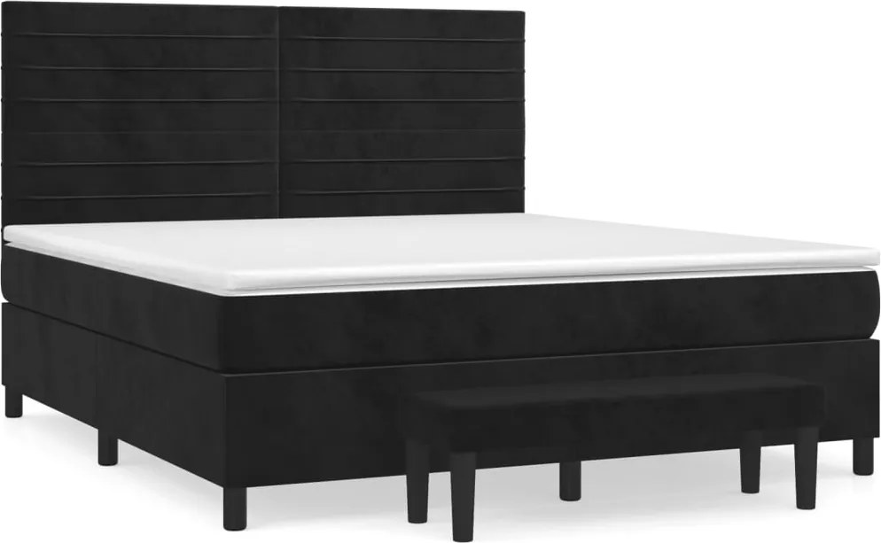 vidaXL fekete bársony rugós ágy matraccal 180x200 cm