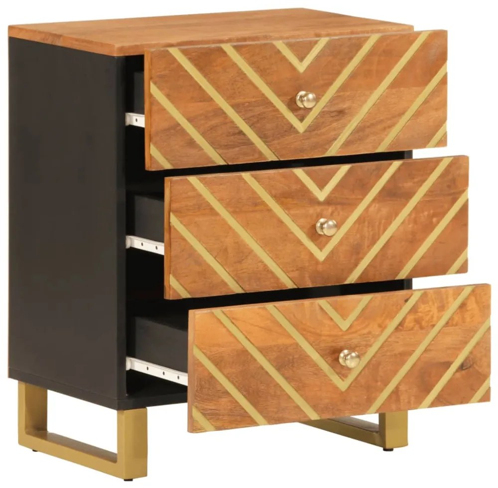 barna és fekete tömör mangófa éjjeliszekrény 50x33x60 cm