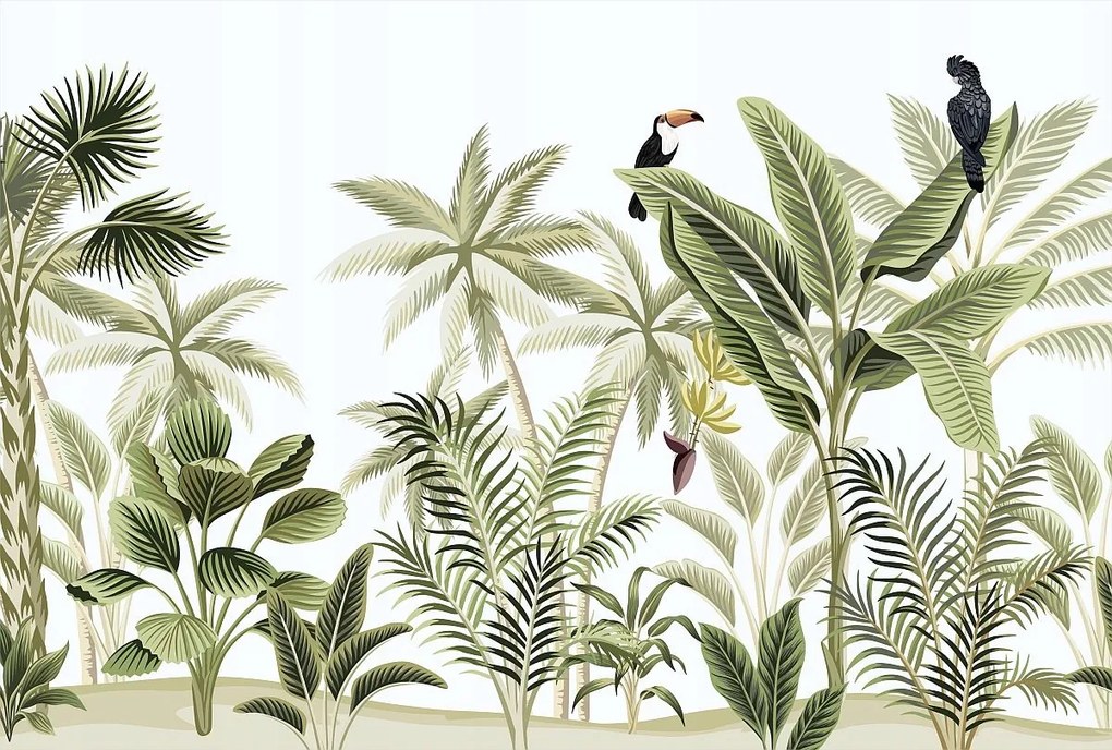 Tapéta vinil flizelin dzsungel pálmafák monstery madarak 368x248cm