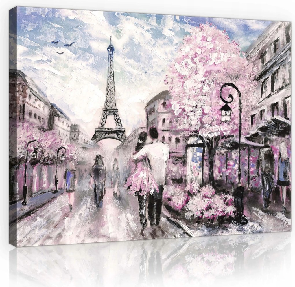 Vászonkép 80x60 Párizs Eiffel-torony romantika szerelmesek tavasz séta pasztell