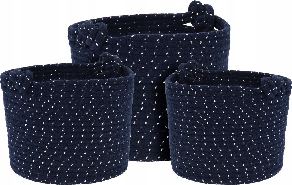 Kötélből Készült Kosár Szett, Eredeti Sötétkék Kosarak x3