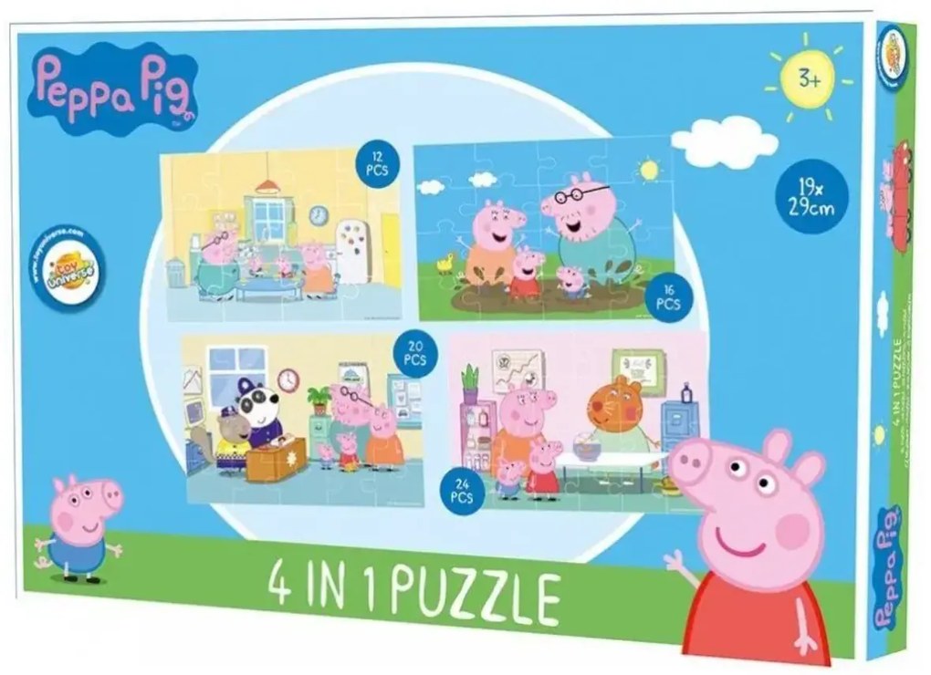 PEPPA MALAC egy napja a családdal gyermek puzzle 4 az 1-ben, 19x29 cm