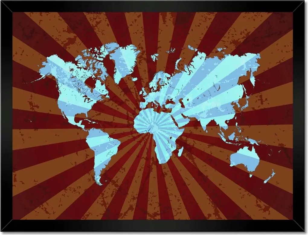 Poszterek keretben 40x30 Kék világtérkép