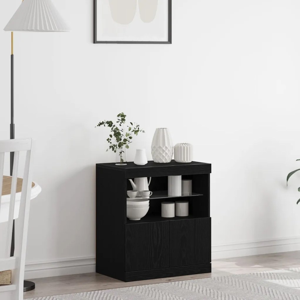 LED világítással ellátott fekete tölgy oldalszekrény 60x37x67 cm