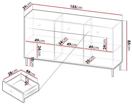 Komód Probazzo 3D3SZ (fekete + arany) . 1103670