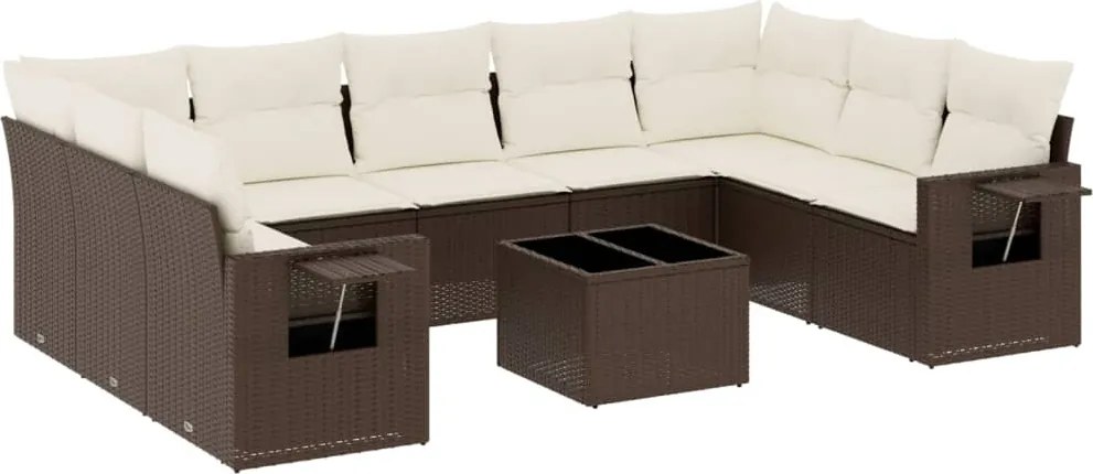 vidaXL 10 részes barna polyrattan kerti ülőgarnitúra párnákkal
