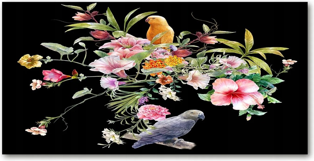 Fotó-kép edzett üveg Virágok és madarak 140x70