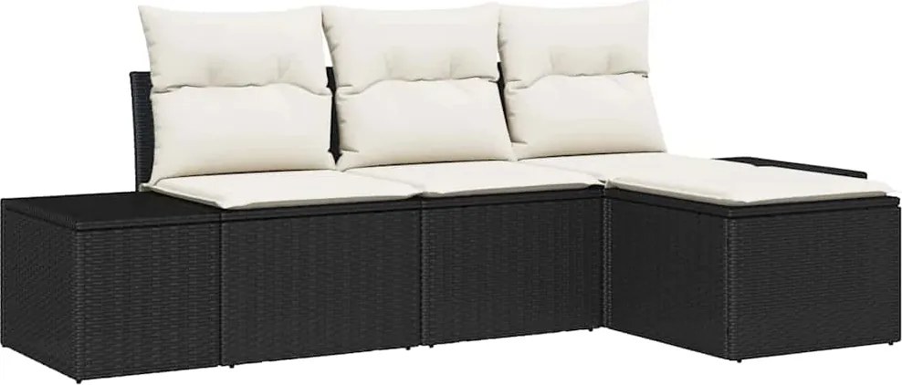 vidaXL Kerti Kanapé Szett párnával 4 pcs Fekete polirattan