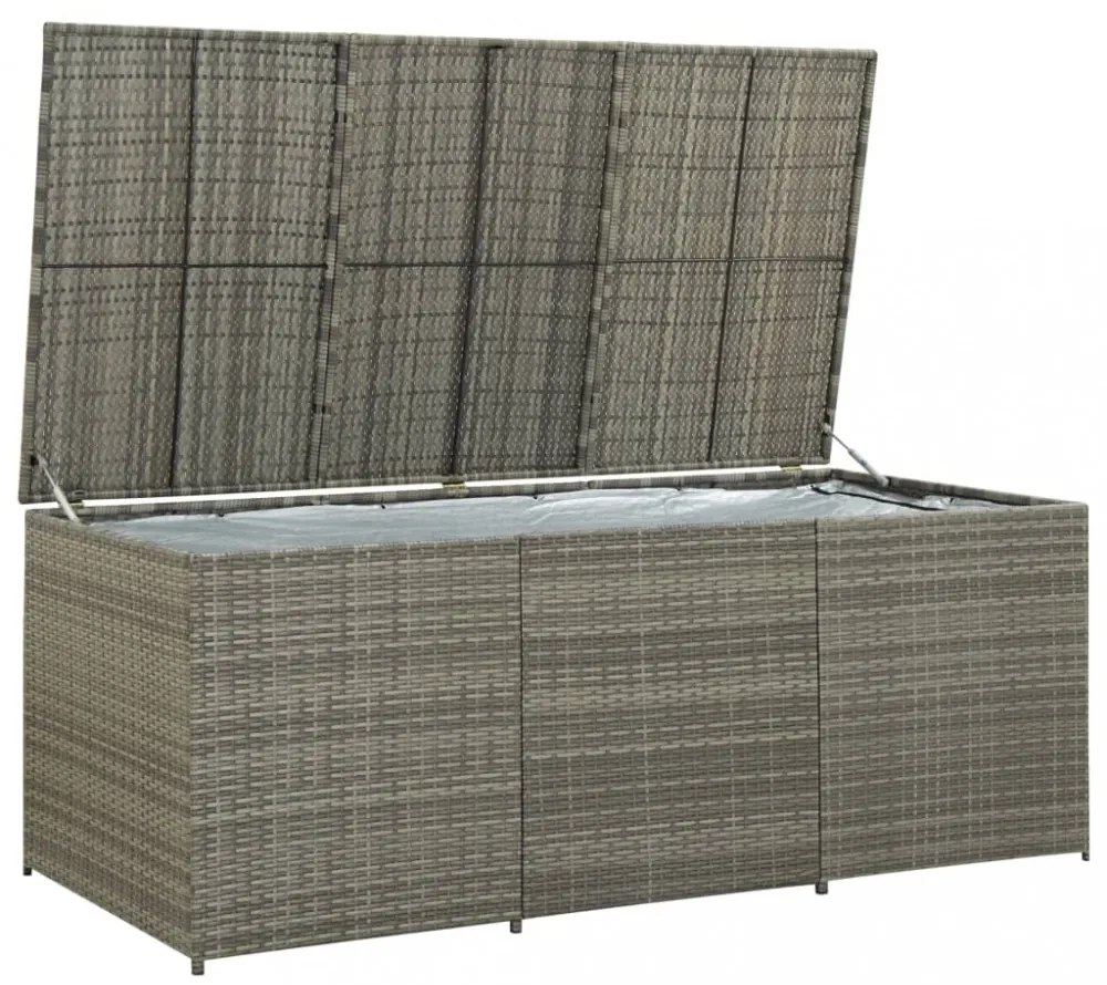 szürke polyrattan kerti tárolóláda 180 x 90 x 70 cm