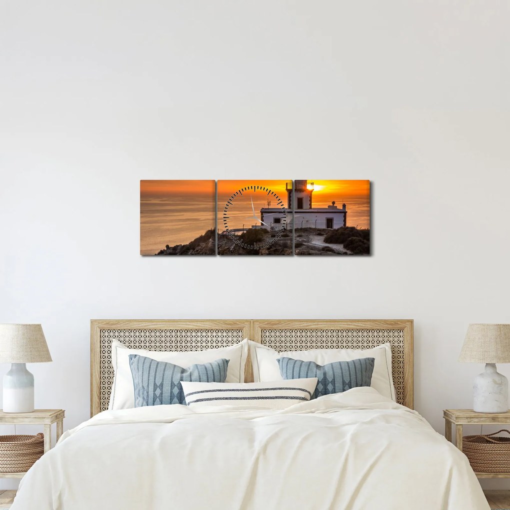 Világítótorony naplementekor képe (órával) (90x30 cm)