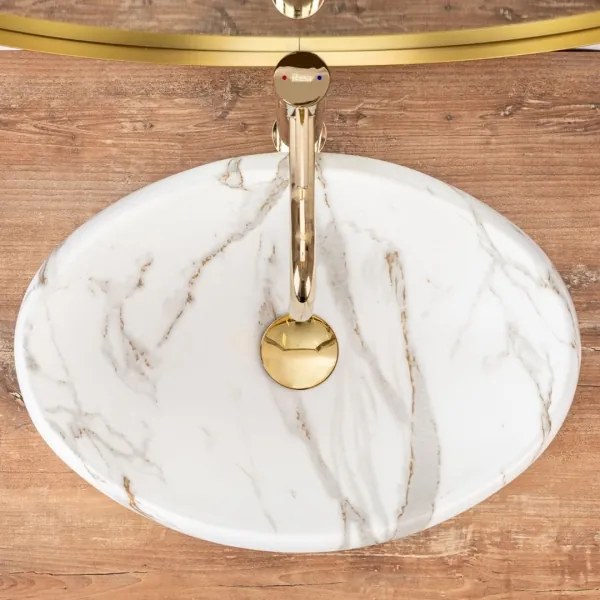 REA-U8568 - Ráépíthető mosdó LINDA 34x48,5 cm kerámia/márvány dekor