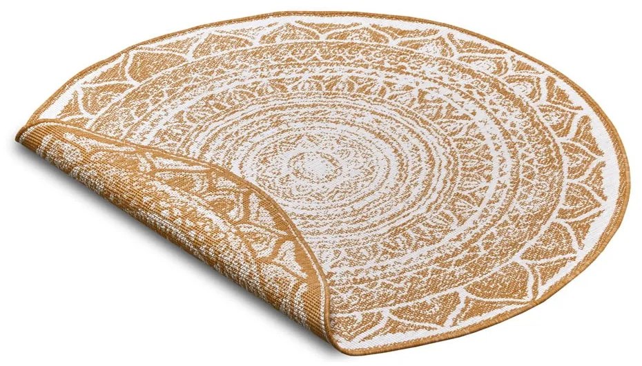 Okkersárga-fehér kerek kültéri szőnyeg ø 140 cm Siruma – NORTHRUGS