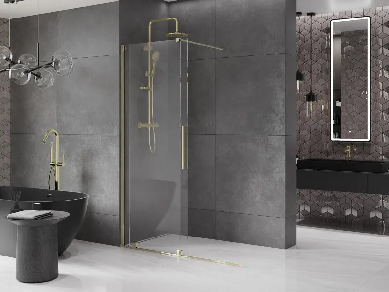 Mexen Velar, nyílásba tolóajtó Walk-In 140 cm, 8 mm átlátszó üveg, arany fényes, 871-140-000-03-50