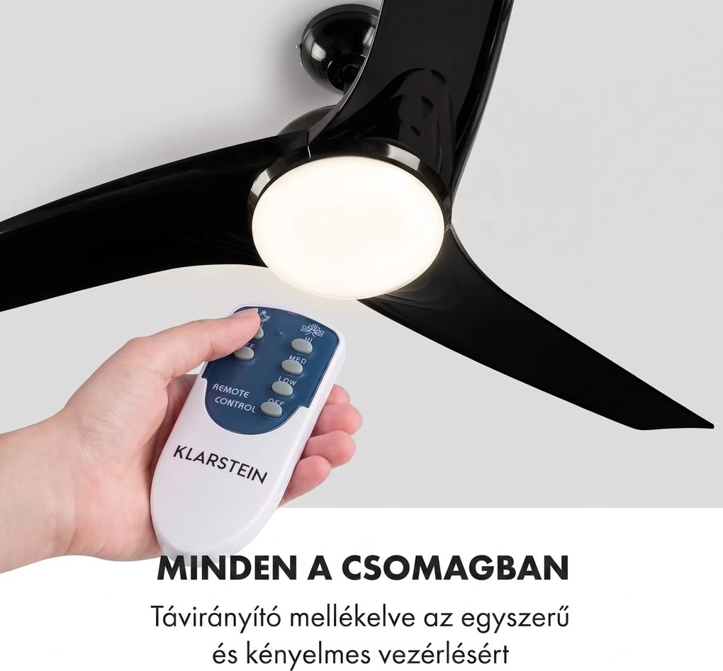 Klarstein Figo, mennyezeti ventilátor, 52" (132 cm) ø, teljesítmény: 55 W, fekete