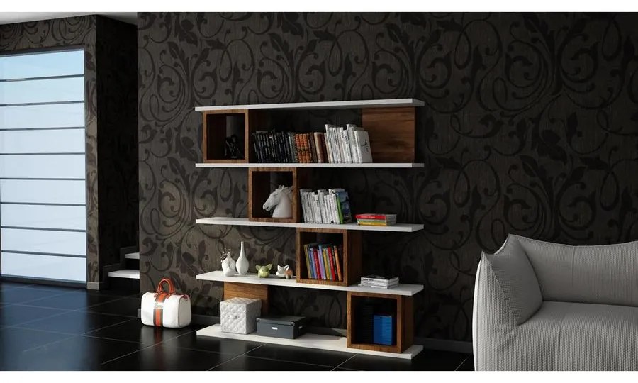 könyvespolc Wind - White, Walnut