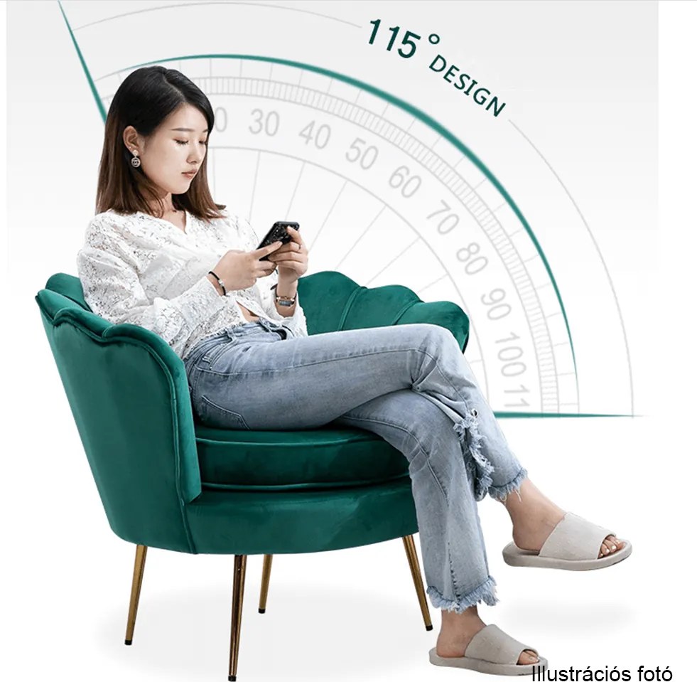 Fotel Art-deco stílusban, smaragd Velvet anyag/gold króm-arany, NOBLIN