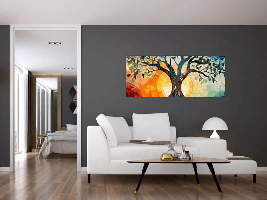 Kép – Mozaik – nap és fa I. (120x50 cm)