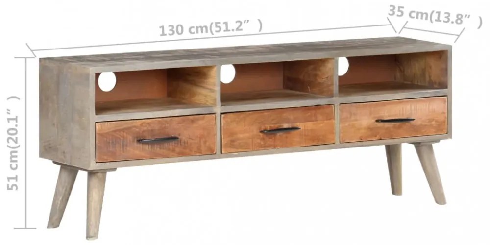 szürke tömör nyers mangófa TV-szekrény 130 x 35 x 51 cm