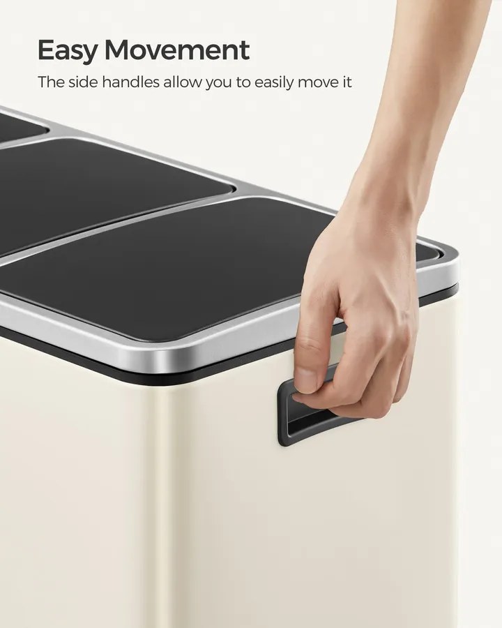 3 rekeszes konyhai szemetes, 18L, pedálos, homokbézs