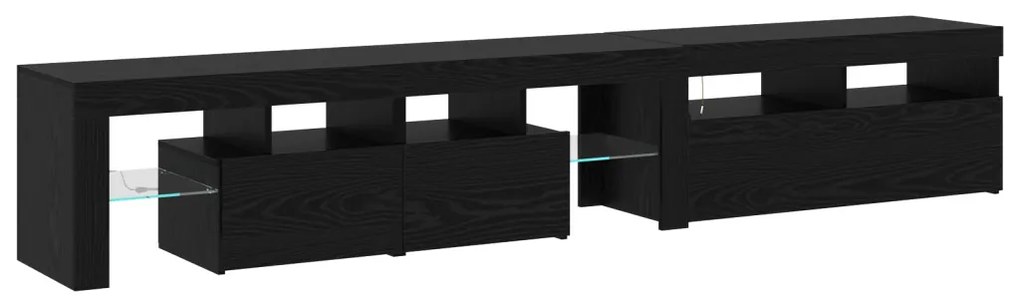 TV szekrény 2 db LED fényekkel Fekete tölgy Mérnöki fa