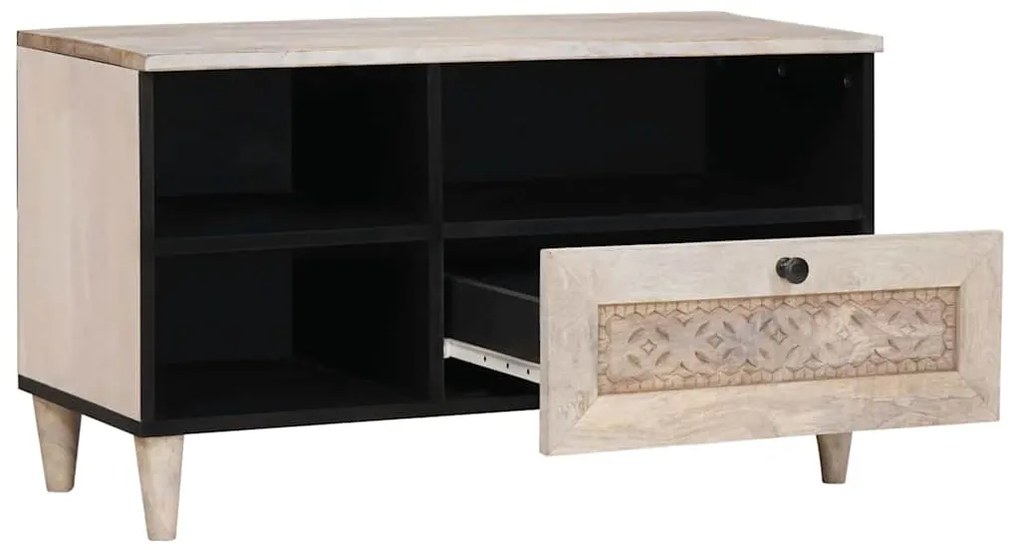 TV szekrény fiókkal Fehér 80 x 33 x 46 cm tömör mangófa