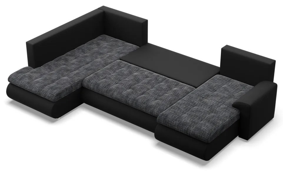 Tokio U sarokkanapé, 3 ágyneműtartóval, fonott + műbőr, baloldali, szürke - fekete