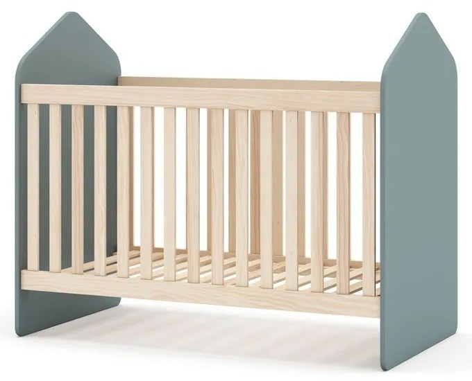 Natúr színű-szürkészöld babaágy 60x120 cm borovi fenyő dekorral Estefania – Marckeric