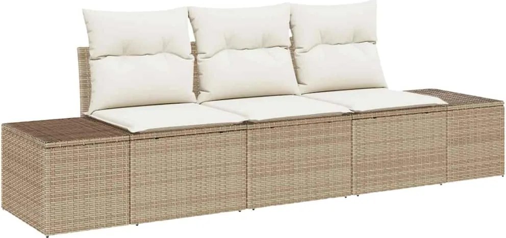 vidaXL Kerti Kanapé Szett tárolóval 3 pcs Beige és krém polirattan