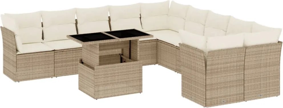 vidaXL 11 részes bézs polyrattan kerti ülőgarnitúra párnákkal
