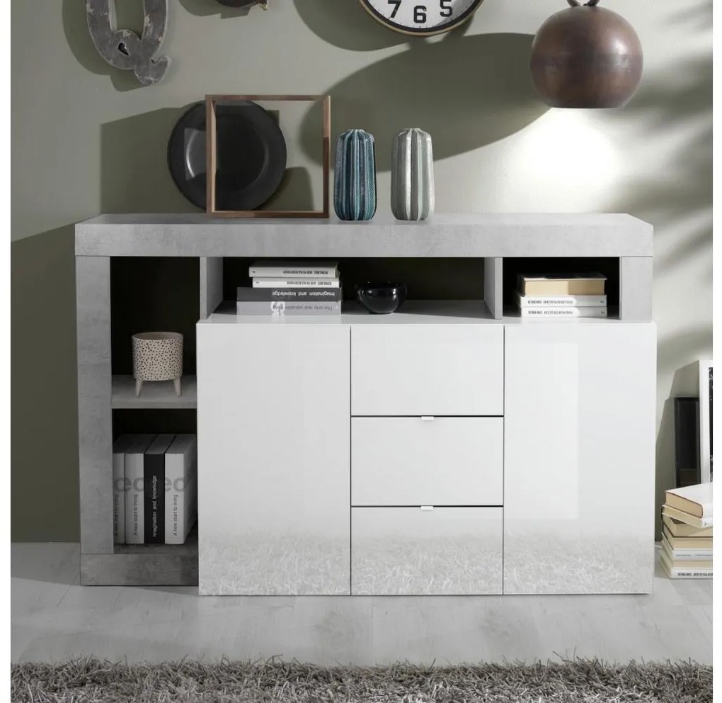 Komód LENOR fehér/szürke beton