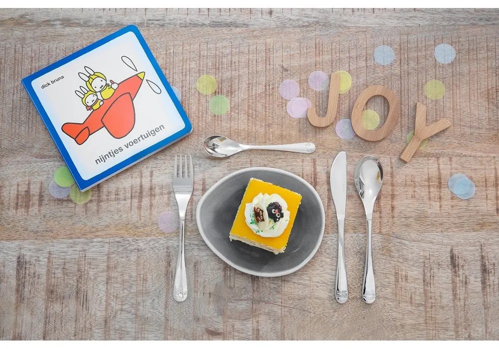 Ezüstszínű rozsdamentes acél gyerek evőeszköz 4 db-os Miffy – Zilverstad