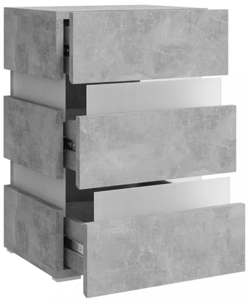 betonszürke szerelt fa LED-es éjjeliszekrény 45 x 35 x 67 cm