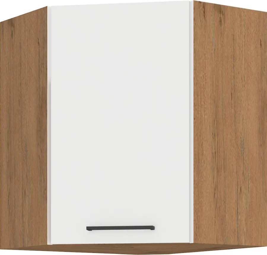 Felső sarokszekrény, fehér extra magas fényű HG/lancelot tölgy, VEGA 58x58 GN-72 1F