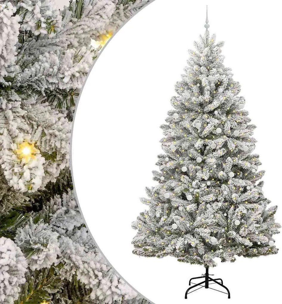 vidaXL Mű karácsonyfa 300 LED-del Zöld és Fehér 300 cm PVC és fém