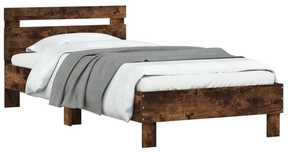 füstös tölgyszínű szerelt fa ágykeret fejtámlával 100 x 200 cm