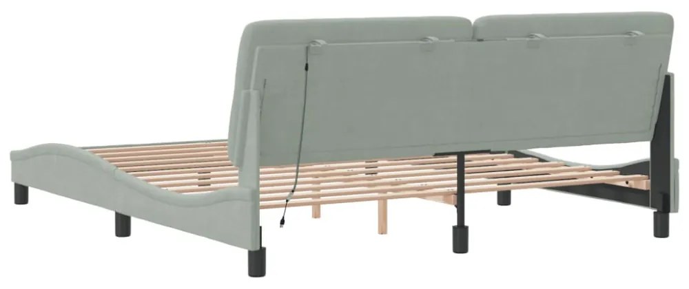 világosszürke bársony ágykeret LED-ekkel matrac nélkül 180 x 200 cm